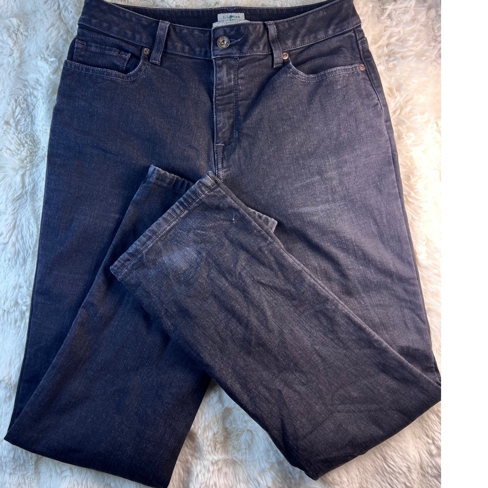 LL Bean Fleece Lined Jeans Womens 10 Petite Classic Fit Black Denim A26